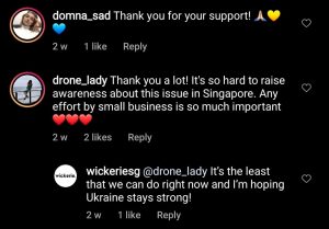Instagram comments applauding Wickerie's fundraiser for Ukraine