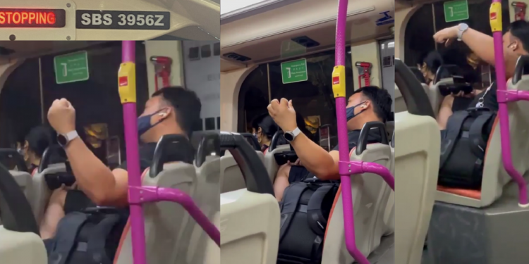Commuters alert bus captain to man harassing an Indian woman by kicking her chair, spewing Hokkien vulgarities and making a fist